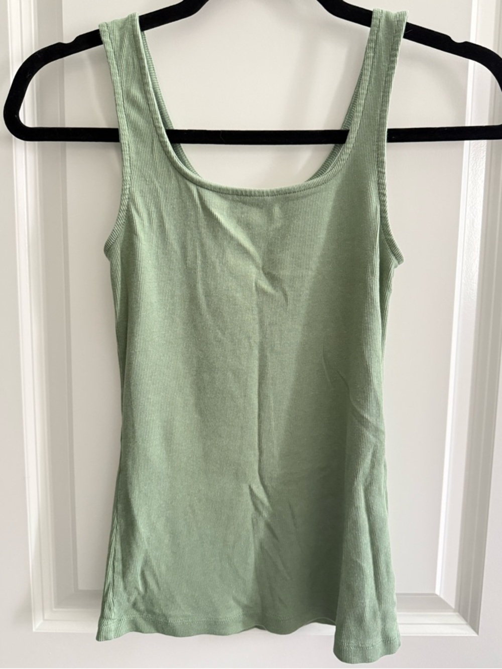 Square neck ribbed tank in pistachio green